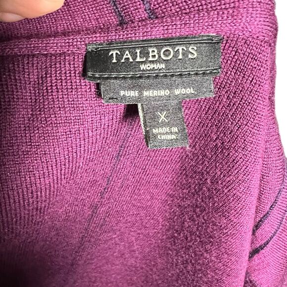 Talbots Woman Pure Merino Wool Cardigan Burgundy Plum Size X - Picture 5 of 8